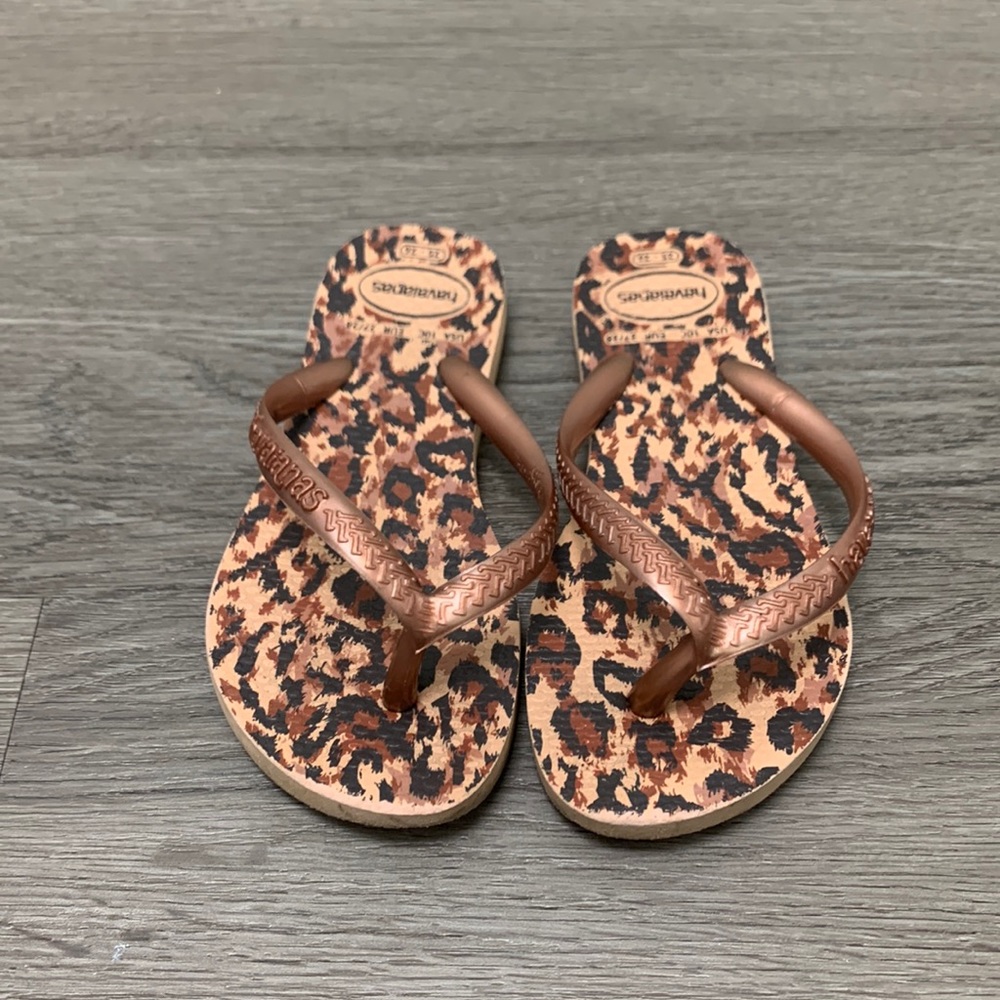 Havaianas girls gold animal print Thong Sandals - size 10c